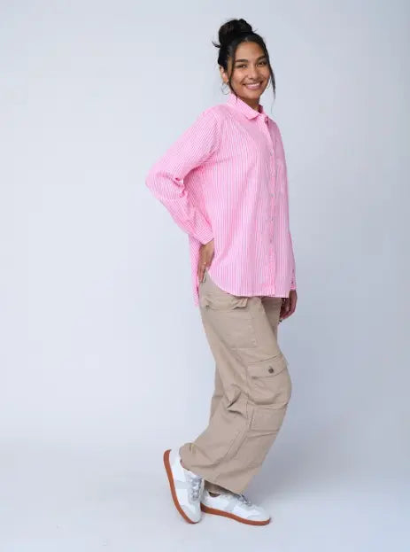 Good Boyfriend Shirt - Menswear Stripe Neon Pink by And For Good And For Good