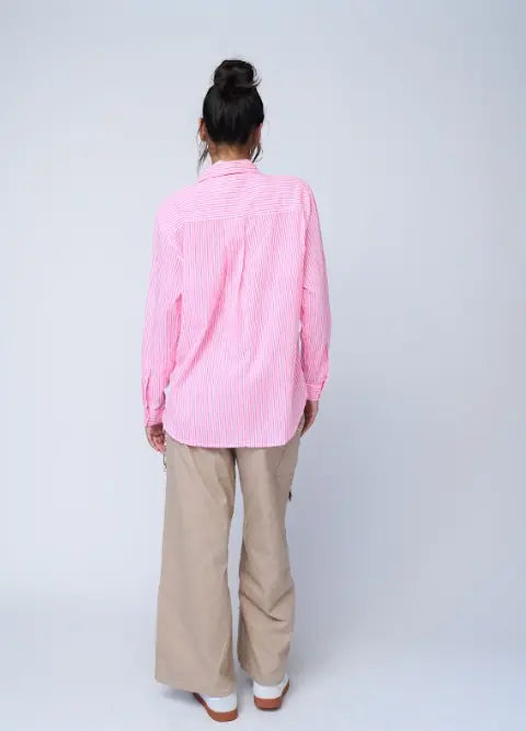 Good Boyfriend Shirt - Menswear Stripe Neon Pink by And For Good And For Good
