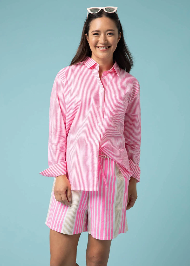 Good Boyfriend Shirt - Menswear Stripe Neon Pink by And For Good And For Good