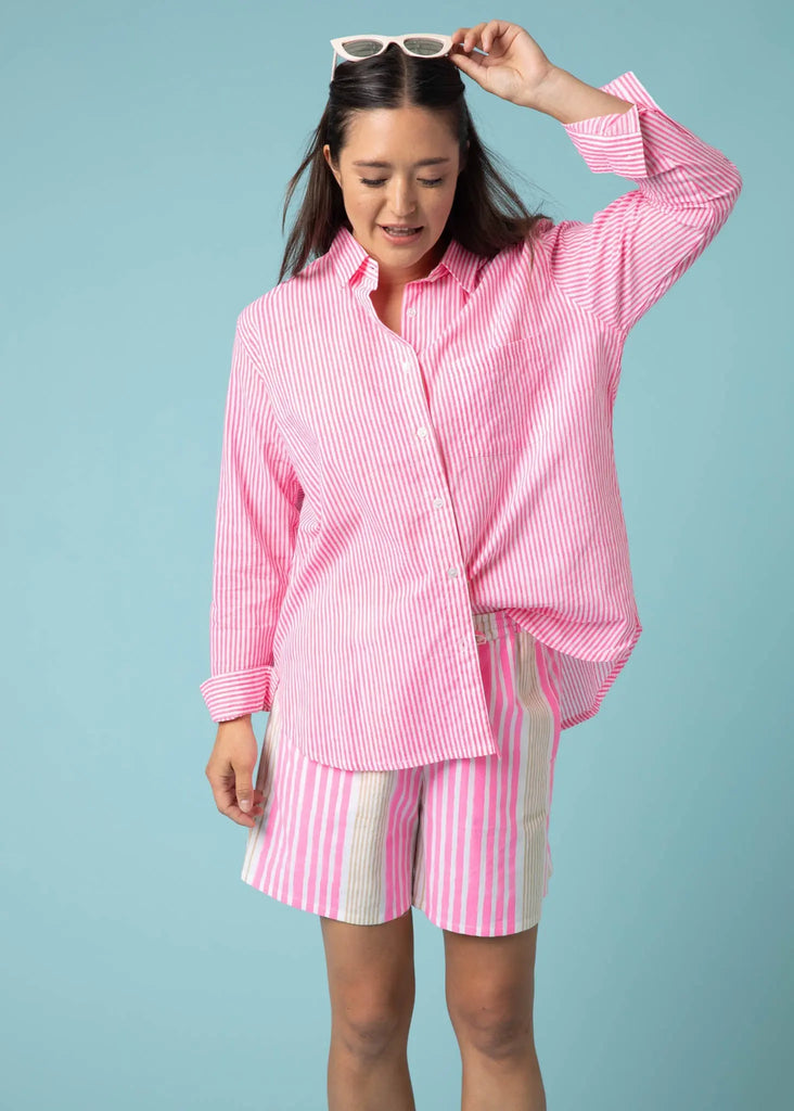 Good Boyfriend Shirt - Menswear Stripe Neon Pink by And For Good And For Good