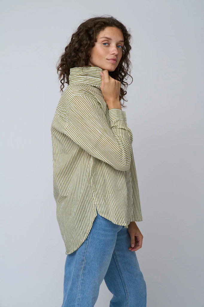 Good Boyfriend Shirt - Menswear Stripe Olive Oil by And For Good And For Good