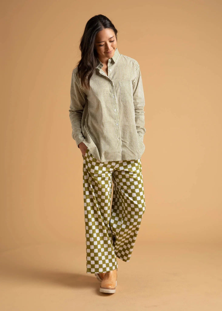 Good Boyfriend Shirt - Menswear Stripe Olive Oil by And For Good And For Good