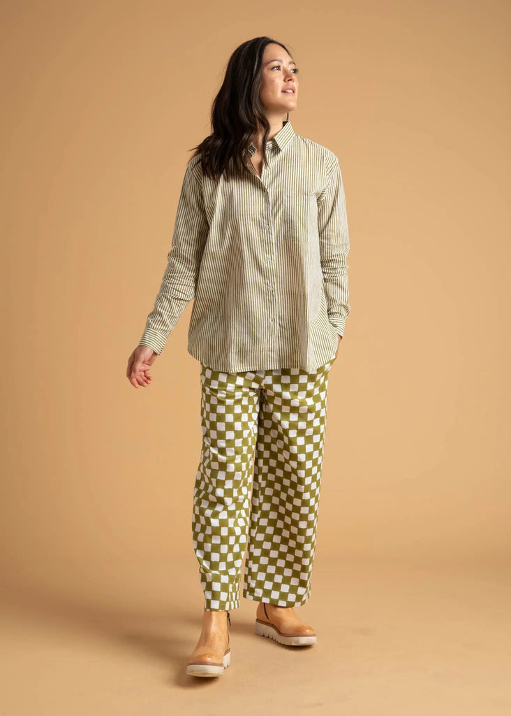 Good Boyfriend Shirt - Menswear Stripe Olive Oil by And For Good And For Good