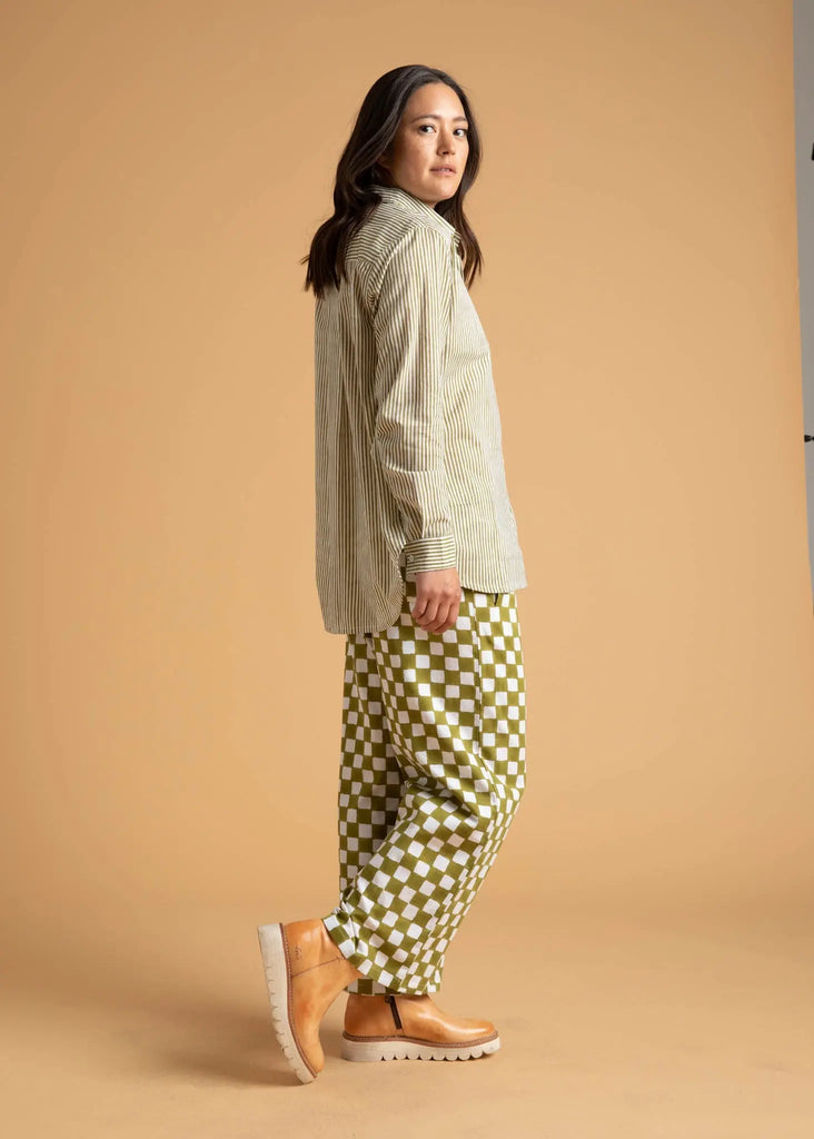 Good Boyfriend Shirt - Menswear Stripe Olive Oil by And For Good And For Good