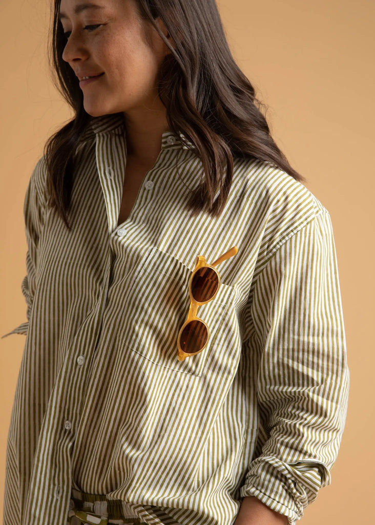 Good Boyfriend Shirt - Menswear Stripe Olive Oil by And For Good And For Good