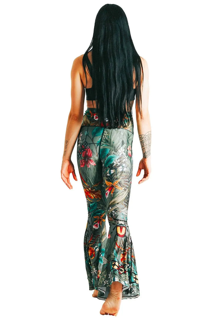 Green Thumb Printed Bell Bottoms by Yoga Democracy Yoga Democracy