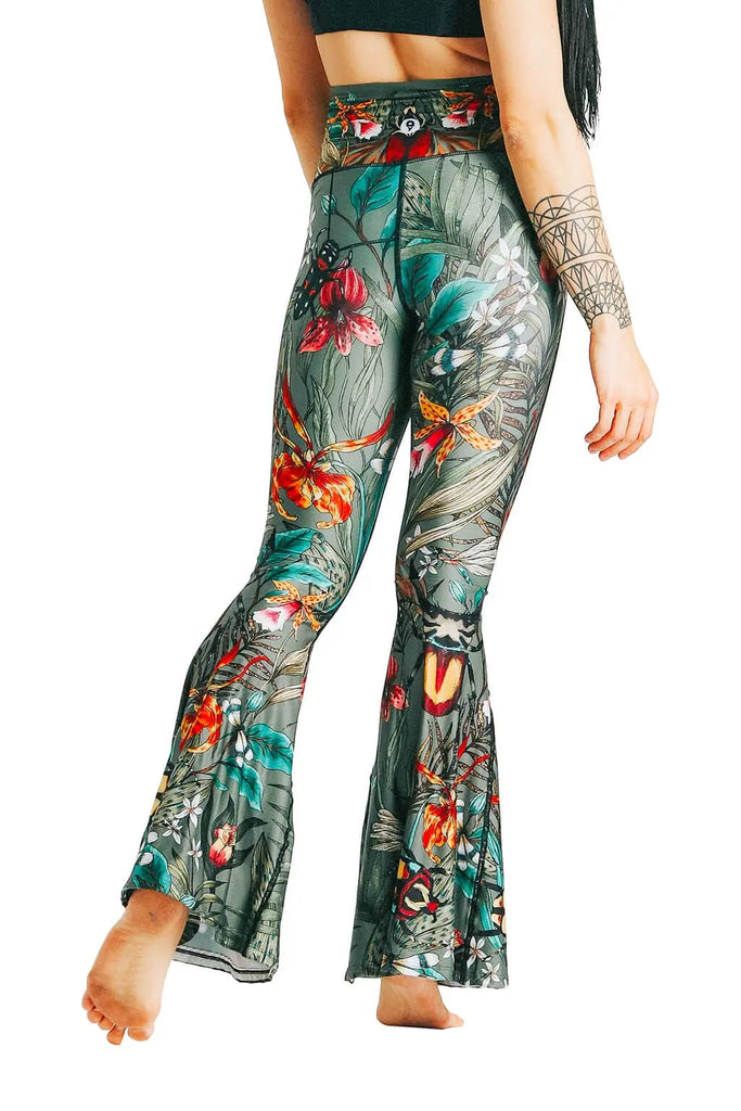 Green Thumb Printed Bell Bottoms by Yoga Democracy Yoga Democracy