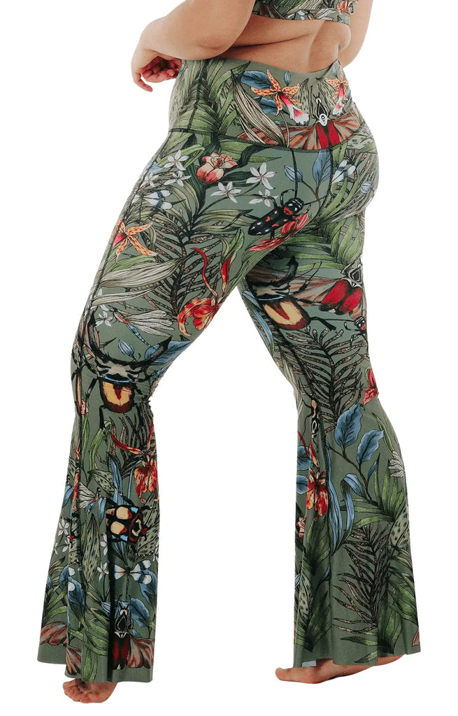 Green Thumb Printed Bell Bottoms by Yoga Democracy Yoga Democracy