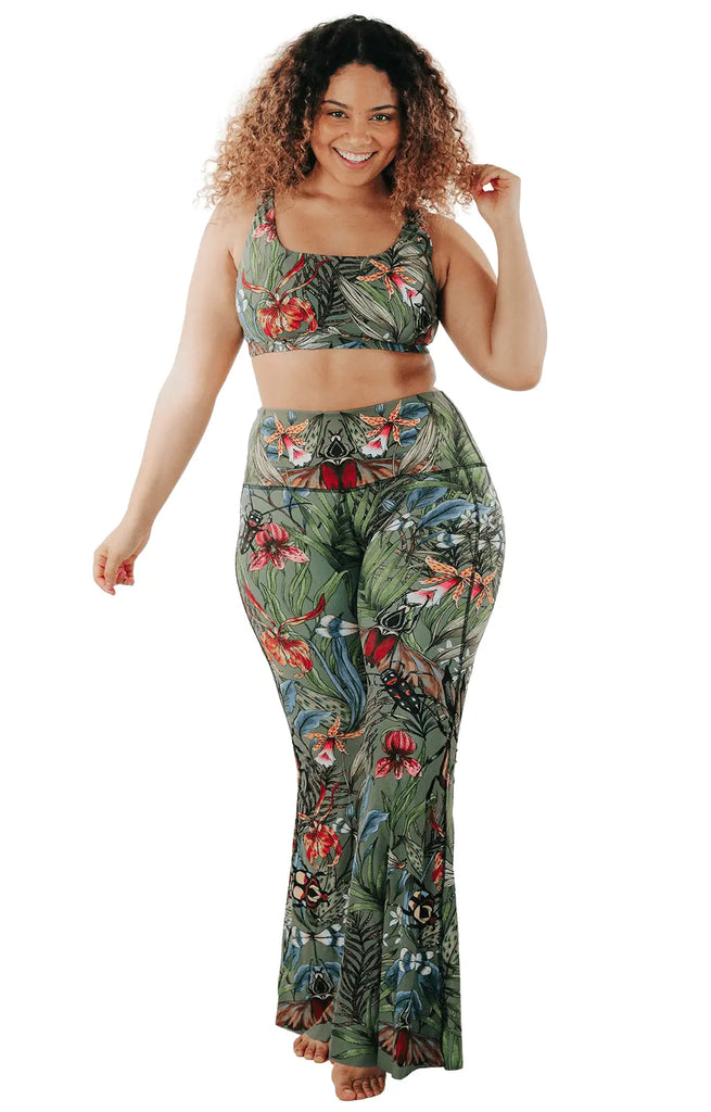 Green Thumb Printed Bell Bottoms by Yoga Democracy Yoga Democracy