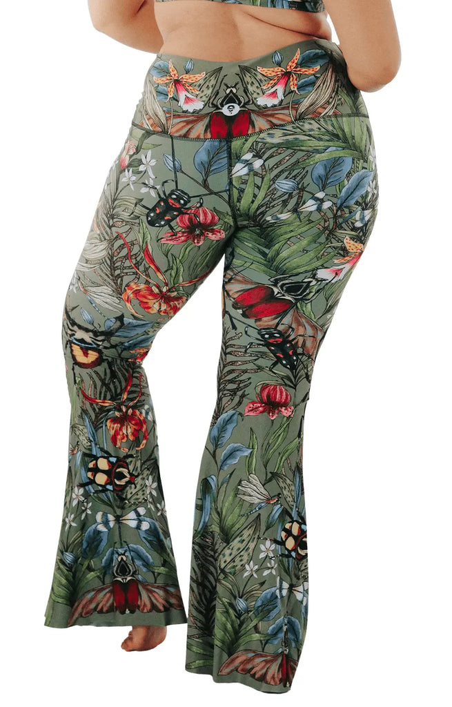 Green Thumb Printed Bell Bottoms by Yoga Democracy Yoga Democracy