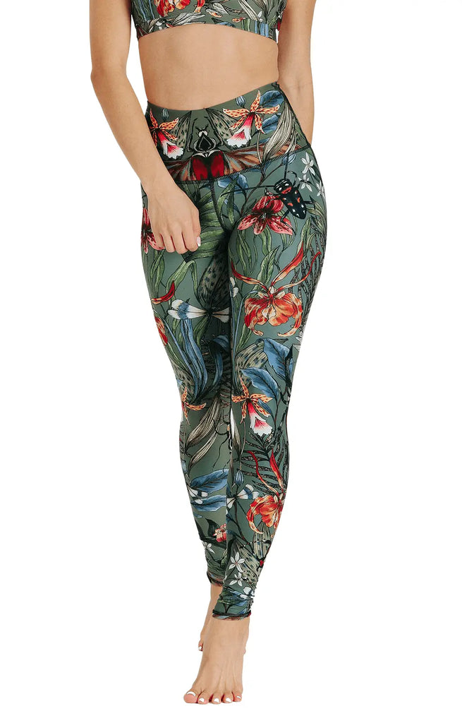 Green Thumb Printed Yoga Leggings by Yoga Democracy Yoga Democracy