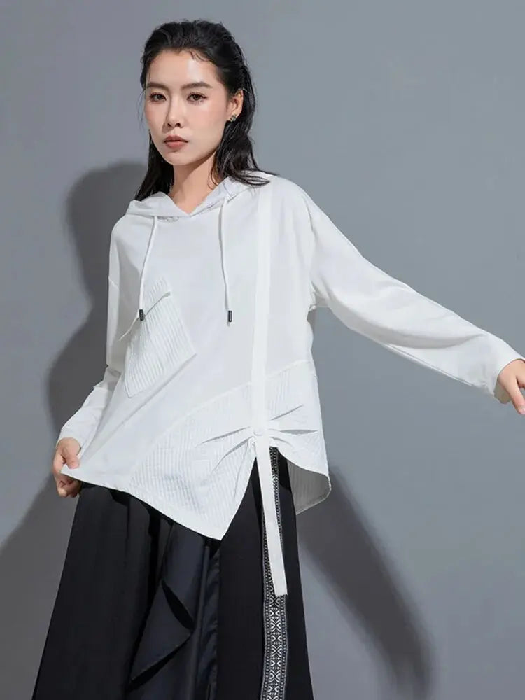 Hamarna Pocket Rouched Hoodie - White by Marigold Shadows Marigold Shadows