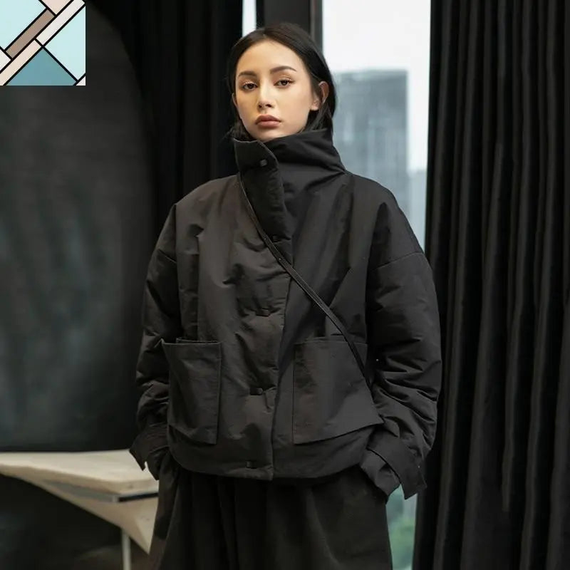 Hanami Stand Collar Cotton Padded Coat by Marigold Shadows MARIGOLD SHADOWS