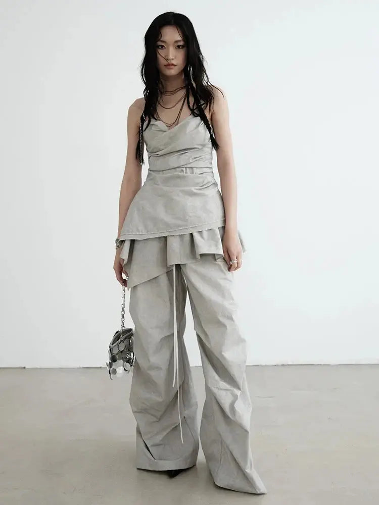 Hantuki Drawstring Layered Pants by Marigold Shadows Marigold Shadows