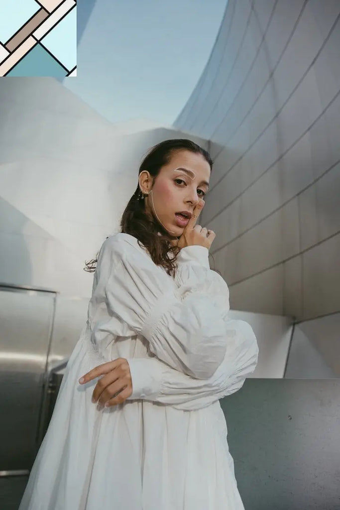 Hotaru Long Sleeve Pleated Shirt Dress - White by Marigold Shadows MARIGOLD SHADOWS