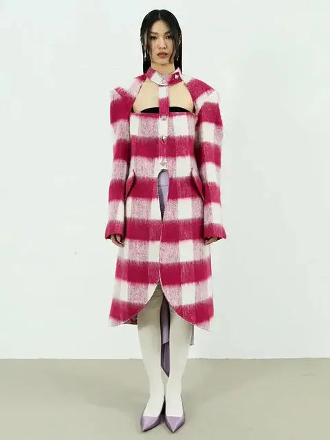 Hurnana Plaid Cut Out Coat by Marigold Shadows Marigold Shadows