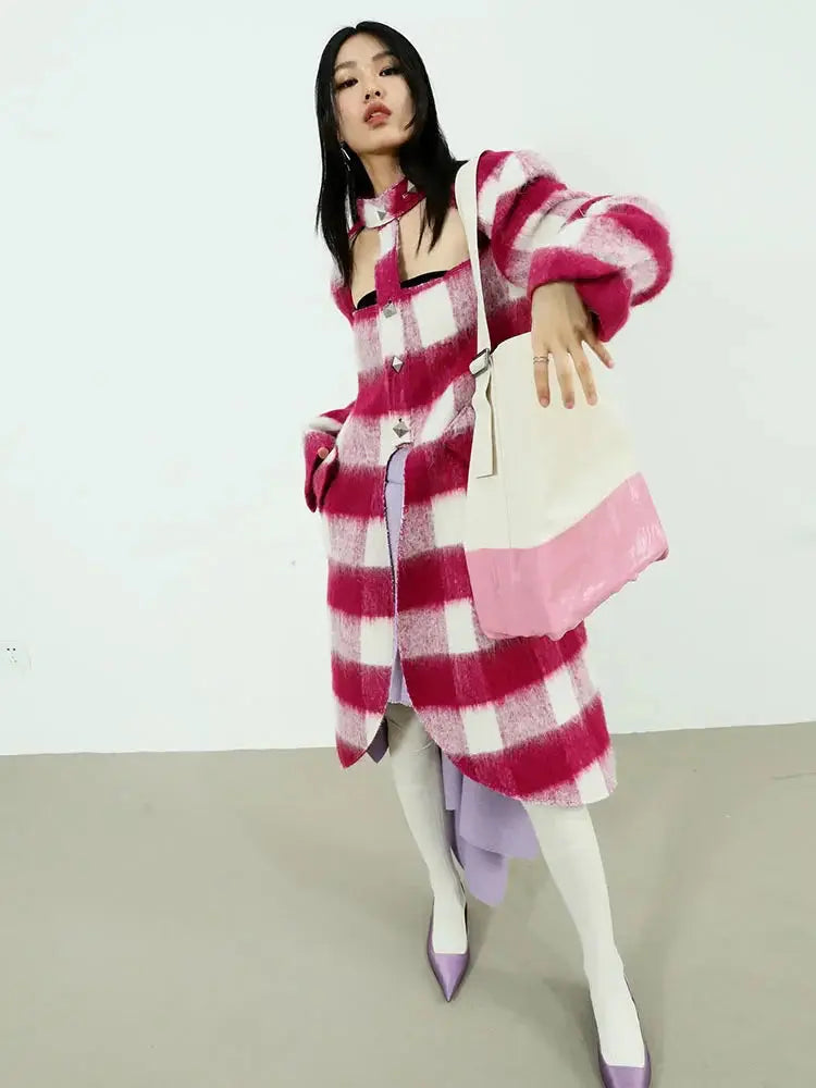 Hurnana Plaid Cut Out Coat by Marigold Shadows Marigold Shadows