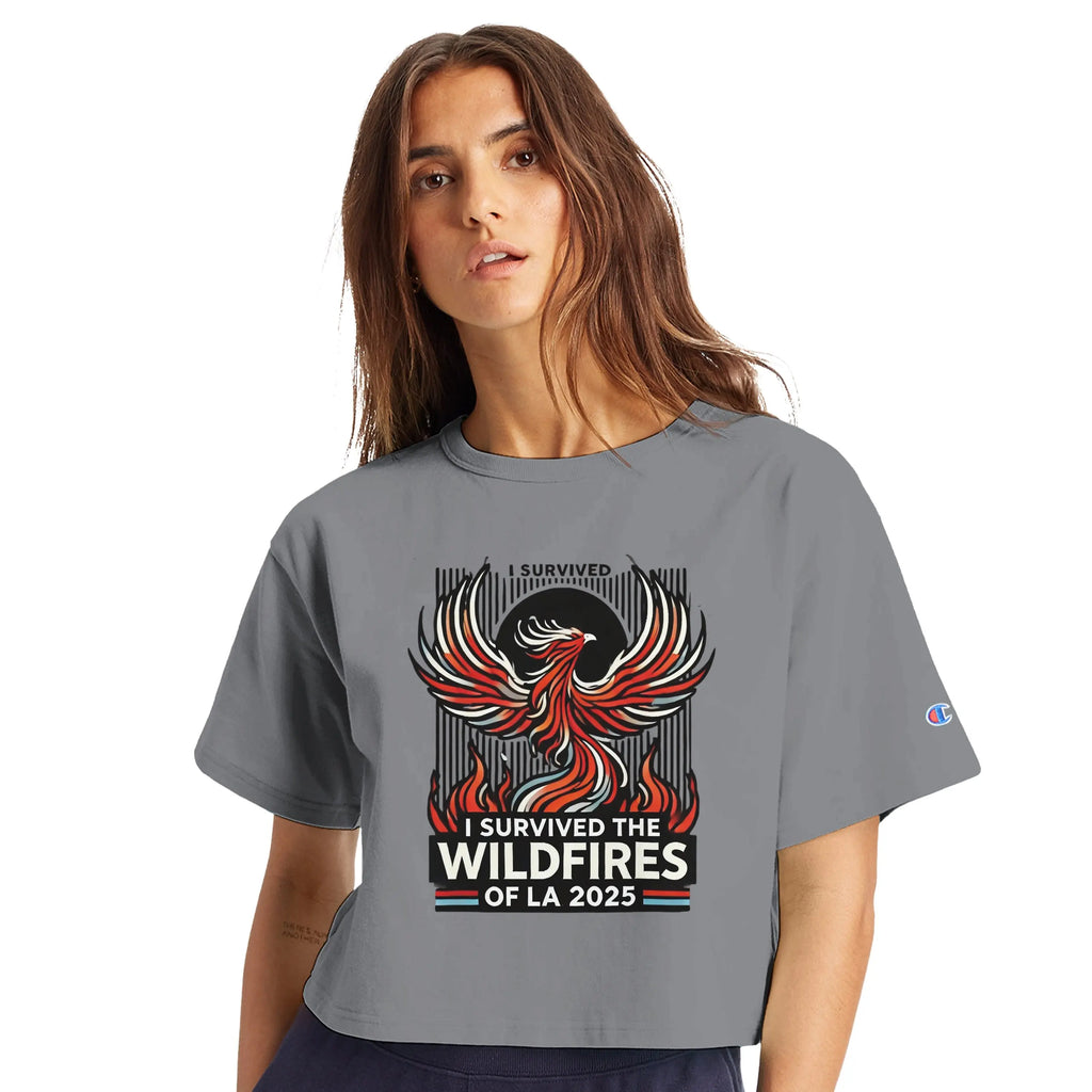 I Survived the Wildfires of LA Women's Cropped Heritage Crewneck T-Shirt - Ladiesse