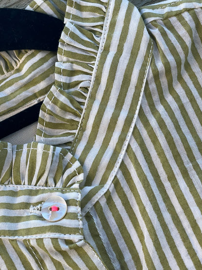 Good Girlfriend Shirt With Ruffle Trim Menswear Stripe Olive