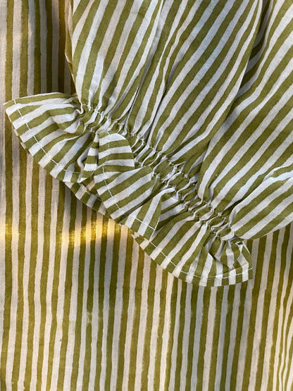 Good Girlfriend Shirt With Ruffle Trim Menswear Stripe Olive