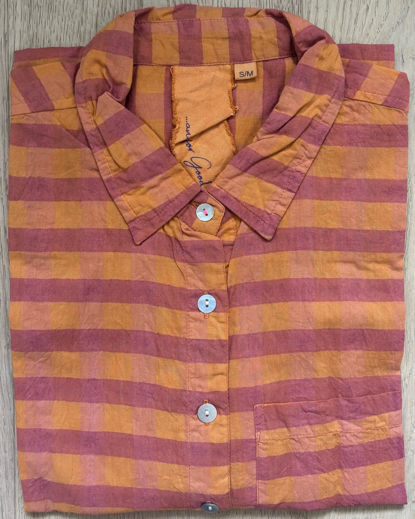 Good Boyfriend Short Sleeve Shirt - Gingham Picnic Overdye Fawn