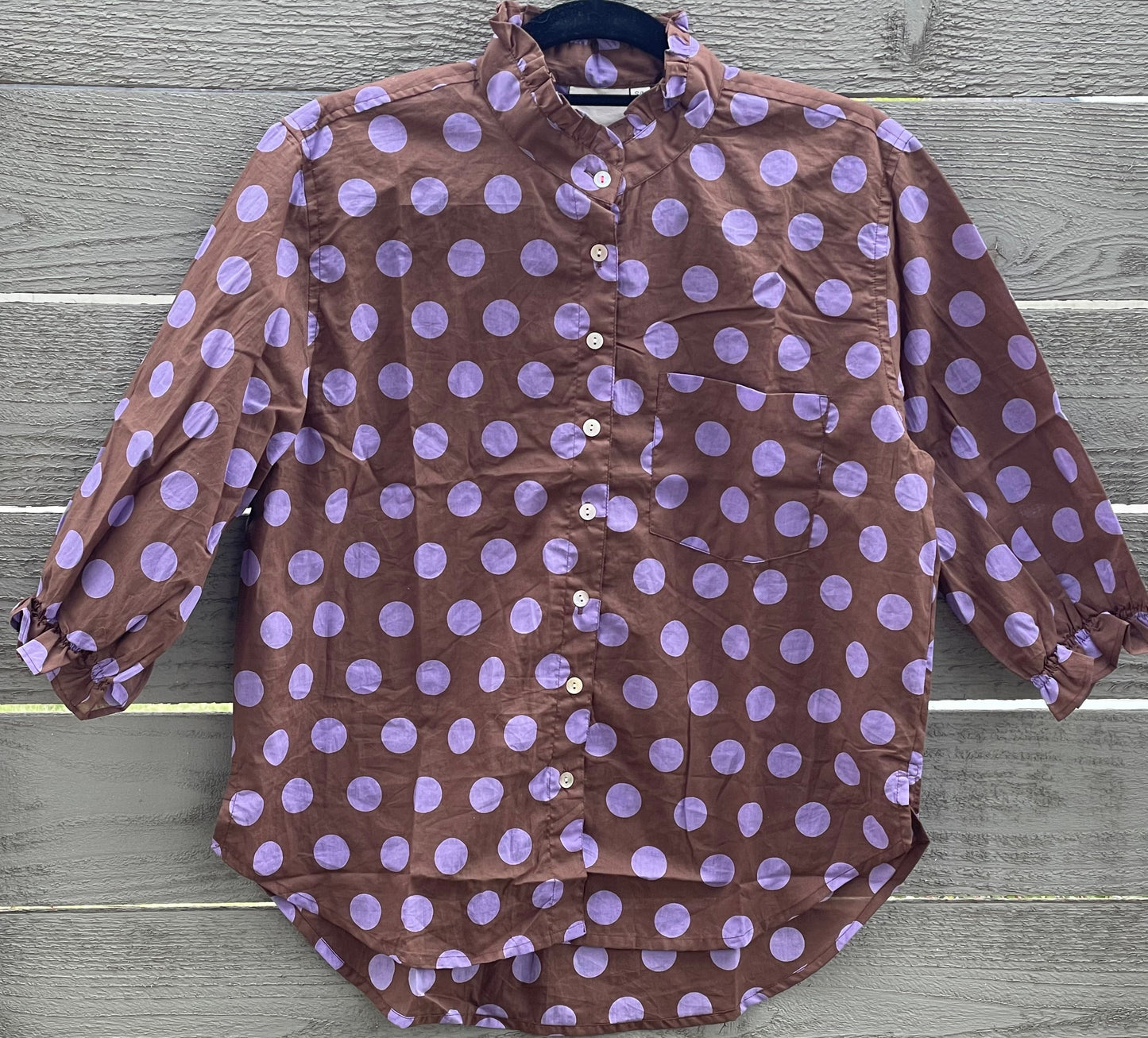 Good Girlfriend Shirt With Ruffle Trim - True Dot Cocoa Lavender