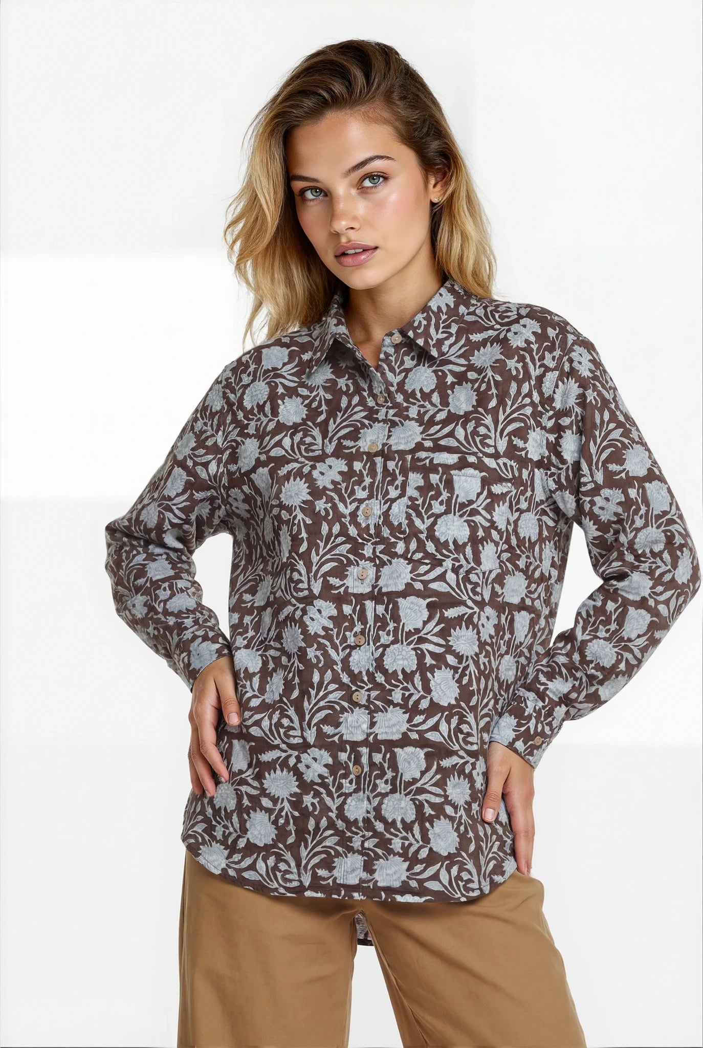 Good Boyfriend Shirt - Floral Escape Pinecone and Cerulean
