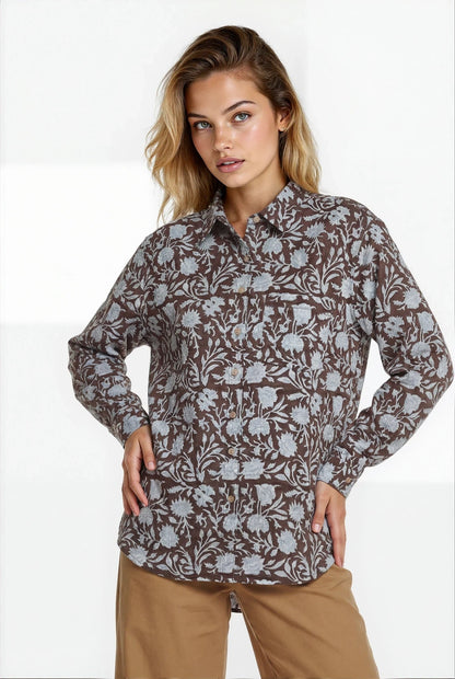 Good Boyfriend Shirt - Floral Escape Pinecone and Cerulean