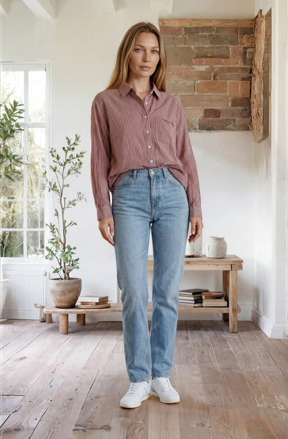 Good Boyfriend Shirt - Menswear Stripe Mocha Overdye