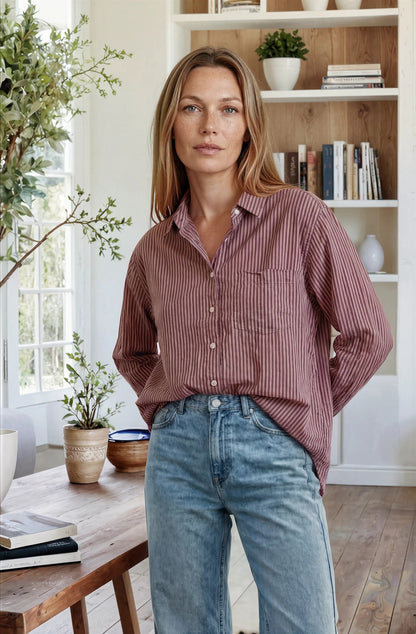 Good Boyfriend Shirt - Menswear Stripe Mocha Overdye