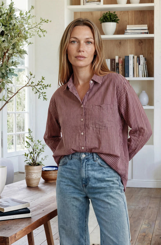 Good Boyfriend Shirt - Menswear Stripe Mocha Overdye