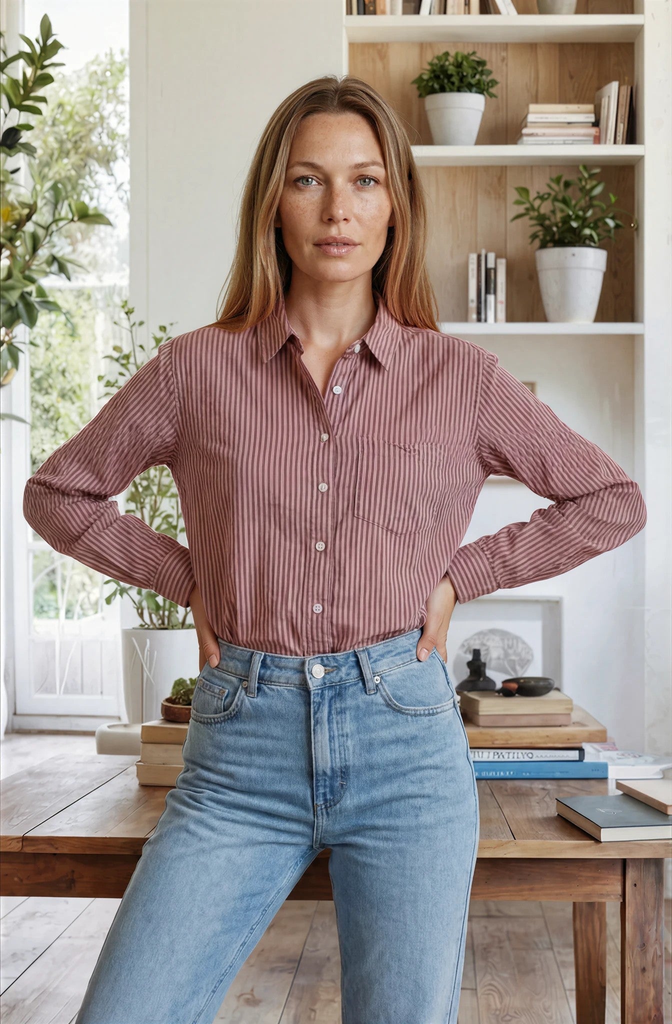 Good Boyfriend Shirt - Menswear Stripe Mocha Overdye