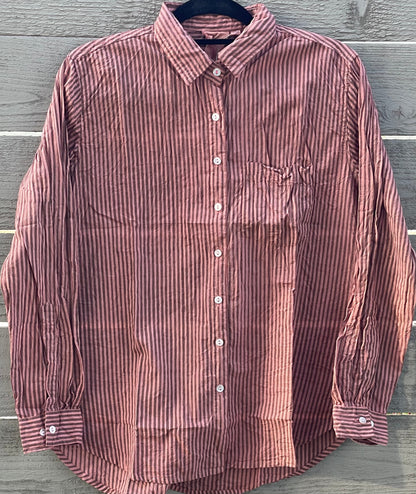 Good Boyfriend Shirt - Menswear Stripe Mocha Overdye