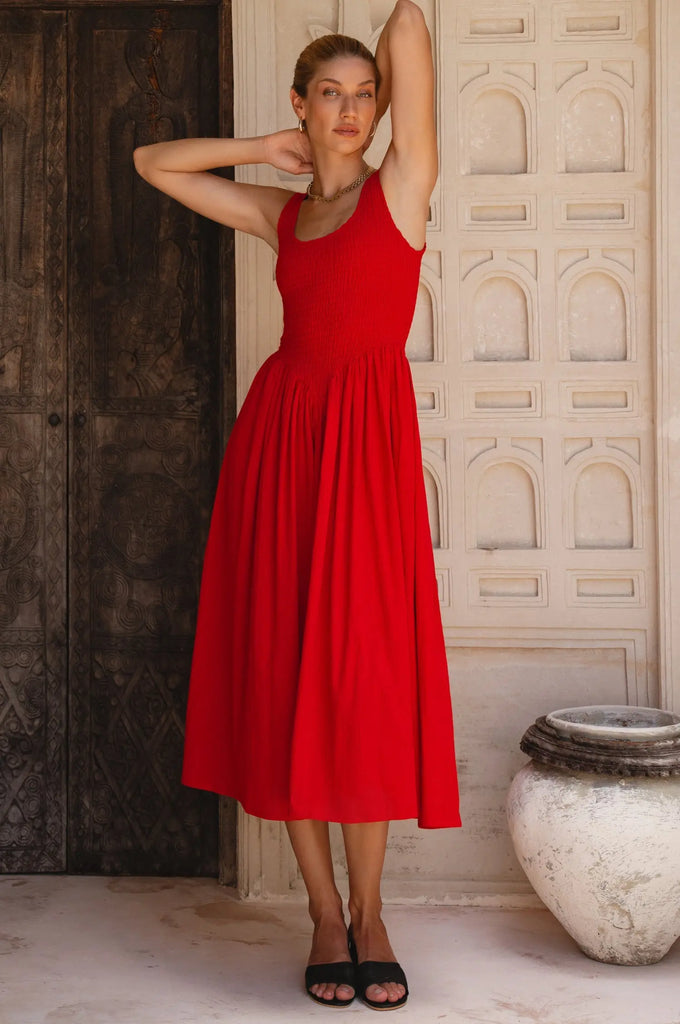 Indira Smocked Midi Dress by Bali Lane Bali Lane