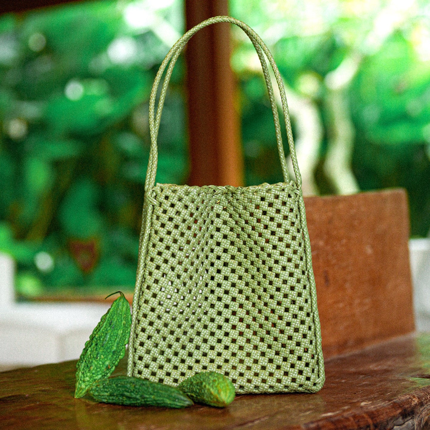 Julian Recycled Market Tote Bag in Sage Green