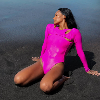 JUPITER Open-Back Recycled Two-Piece Swimsuit in Hot Pink