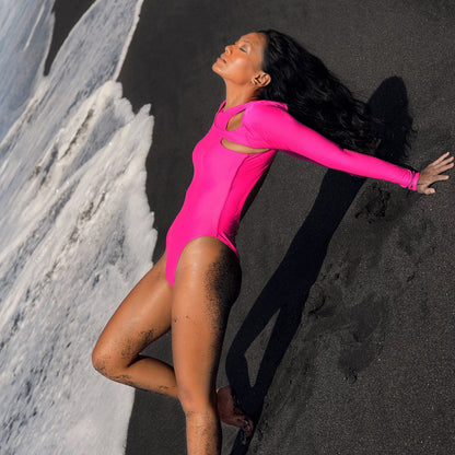 JUPITER Open-Back Recycled Two-Piece Swimsuit in Hot Pink
