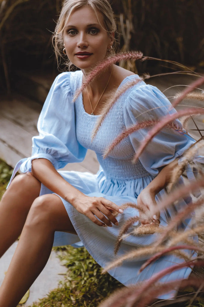 Jolie Puff Sleeve Linen Mini Dress by Bali ELF Bali ELF