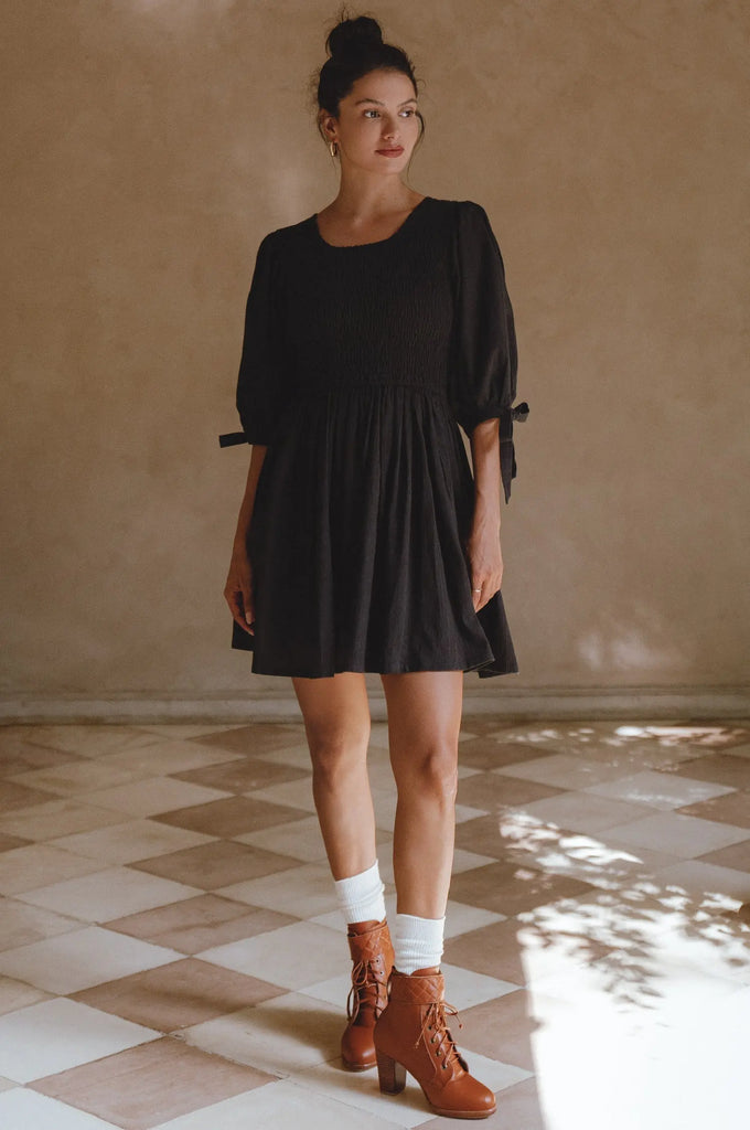 Jolie Puff Sleeve Linen Mini Dress by Bali ELF Bali ELF