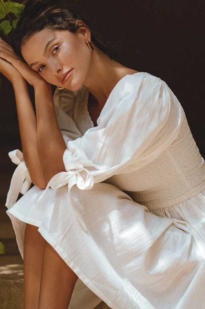 Jolie Puff Sleeve Linen Mini Dress by Bali ELF Bali ELF