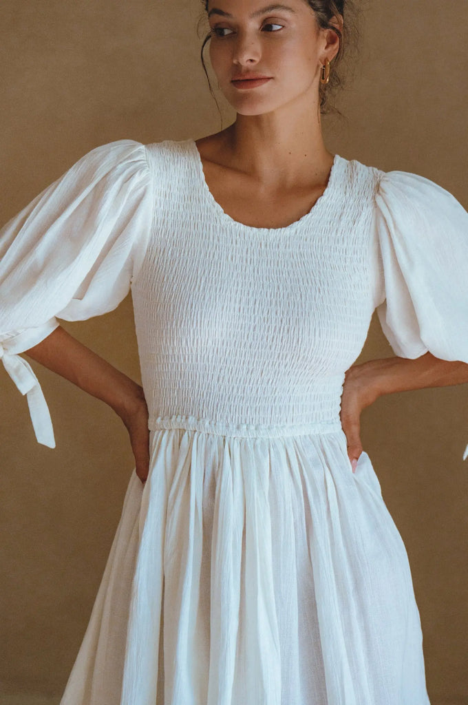 Jolie Puff Sleeve Linen Mini Dress by Bali ELF Bali ELF