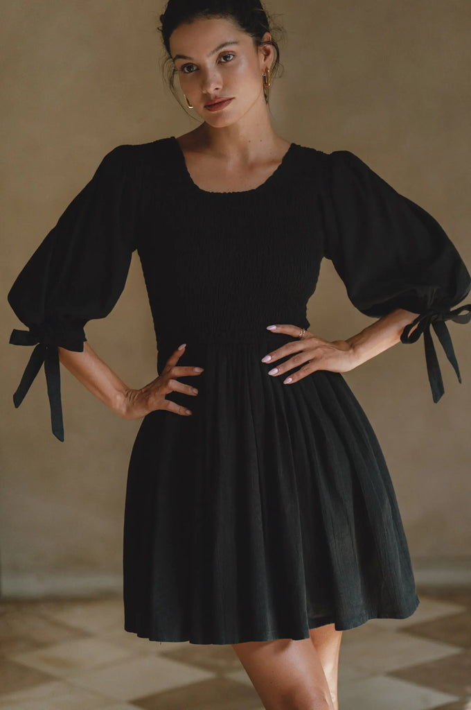 Jolie Puff Sleeve Linen Mini Dress by Bali ELF Bali ELF