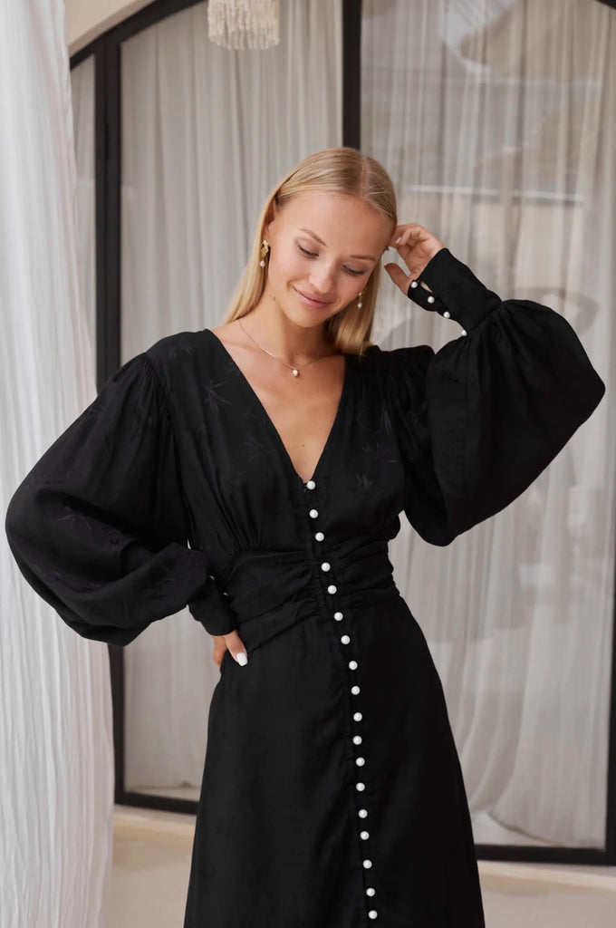 Juliette Pearl Buttons Midi Dress by Bali ELF - Ladiesse