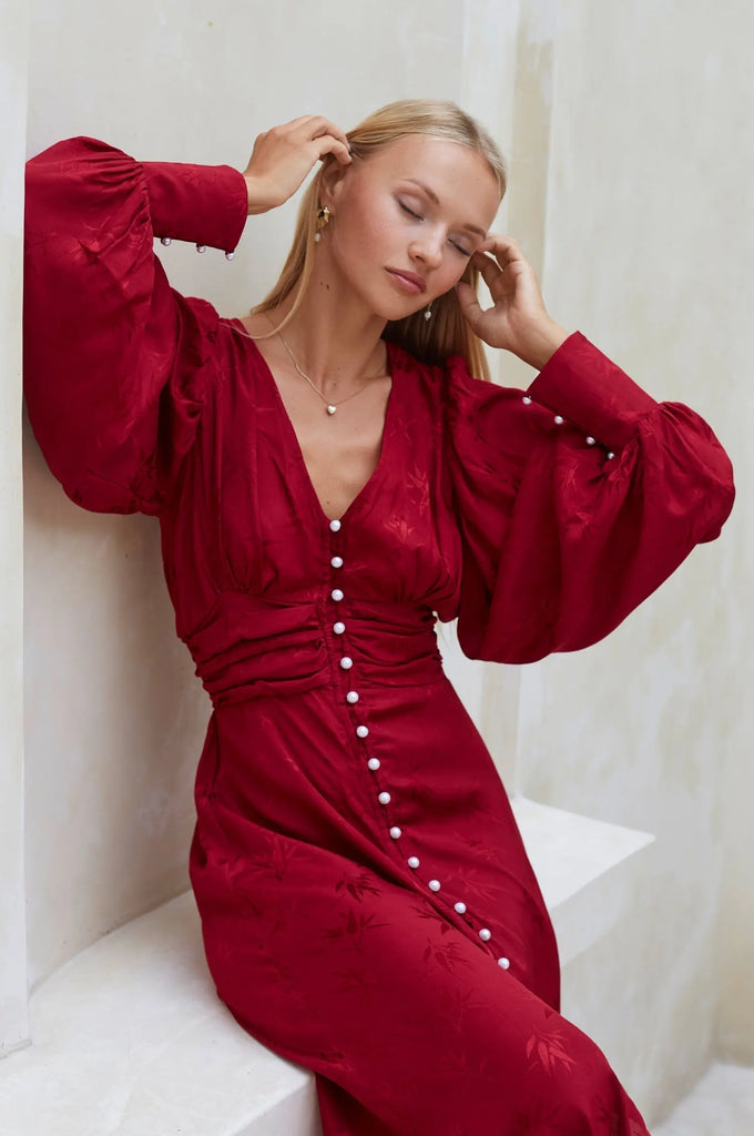 Juliette Pearl Buttons Midi Dress by Bali ELF - Ladiesse