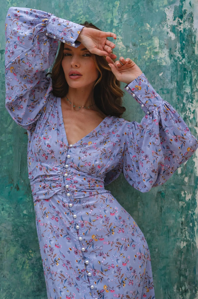 Juliette Pearl Buttons Midi Dress by Bali ELF - Ladiesse