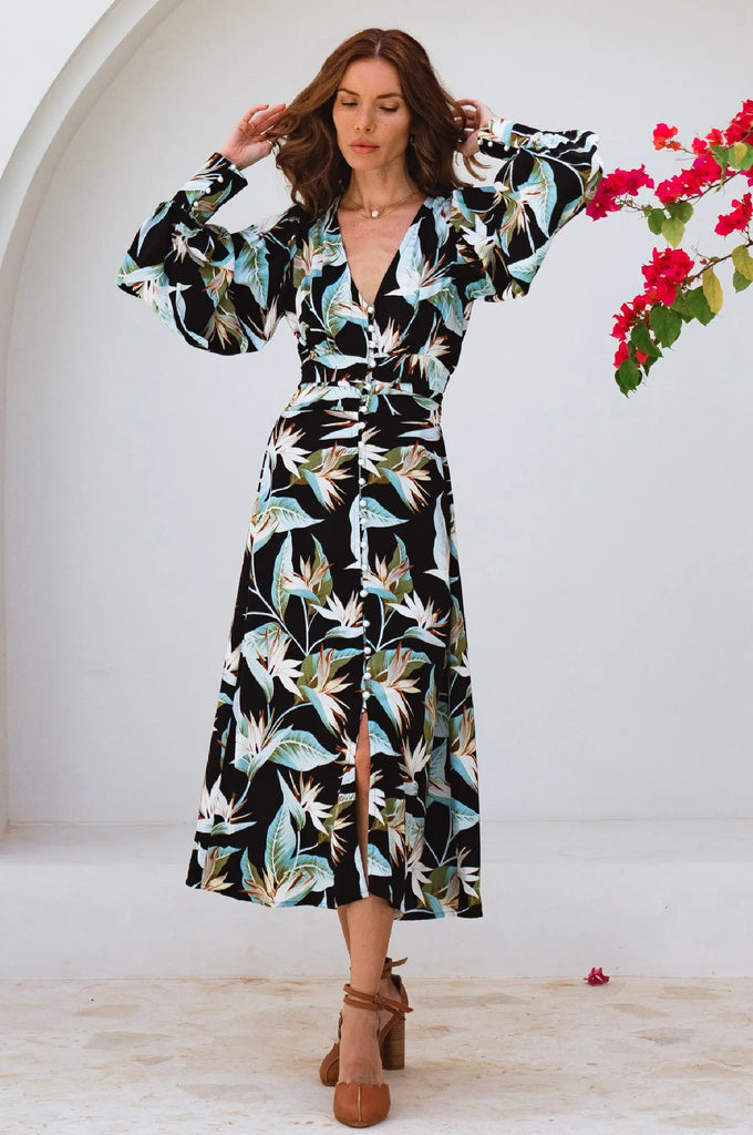 Juliette Pearl Buttons Midi Dress by Bali ELF - Ladiesse