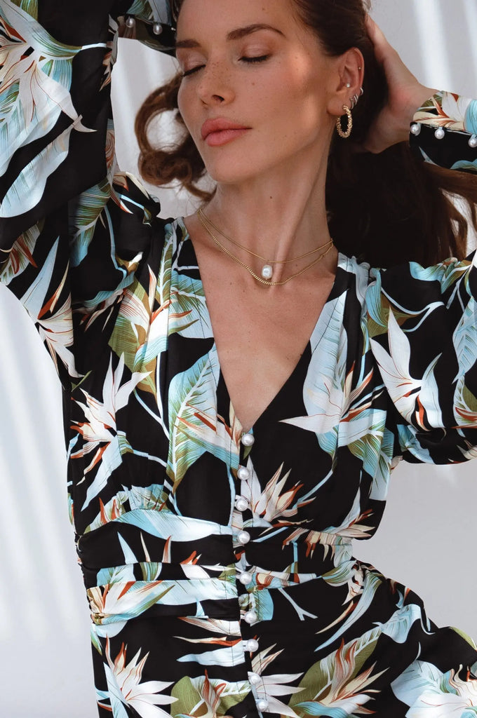 Juliette Pearl Buttons Midi Dress by Bali ELF - Ladiesse