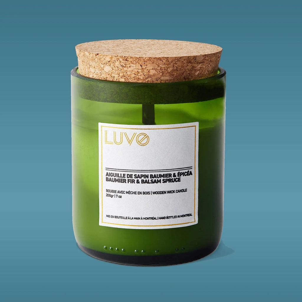 Juniper & Balsam Spruce Wooden Wick Candle by LUVO Candles | Bougies LUVO CANDLES | BOUGIES