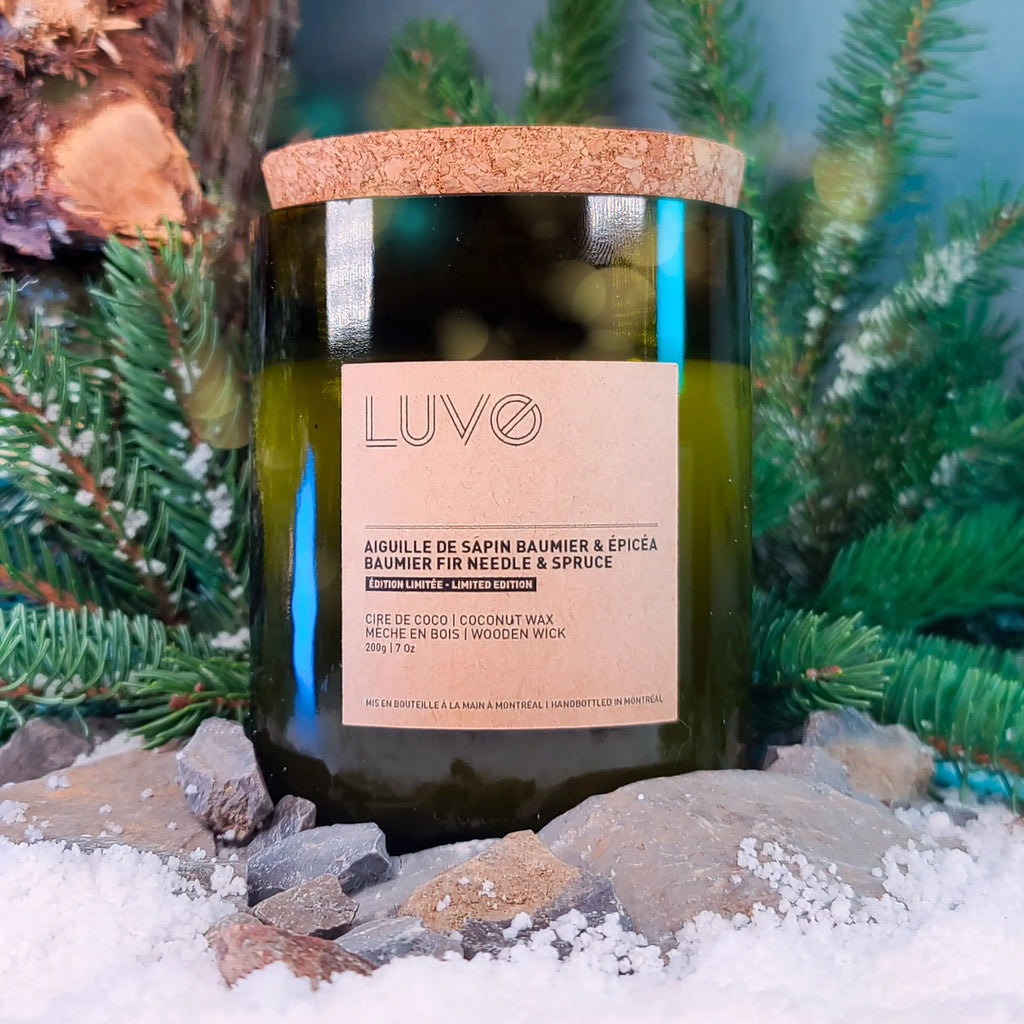 Juniper & Balsam Spruce Wooden Wick Candle by LUVO Candles | Bougies LUVO CANDLES | BOUGIES