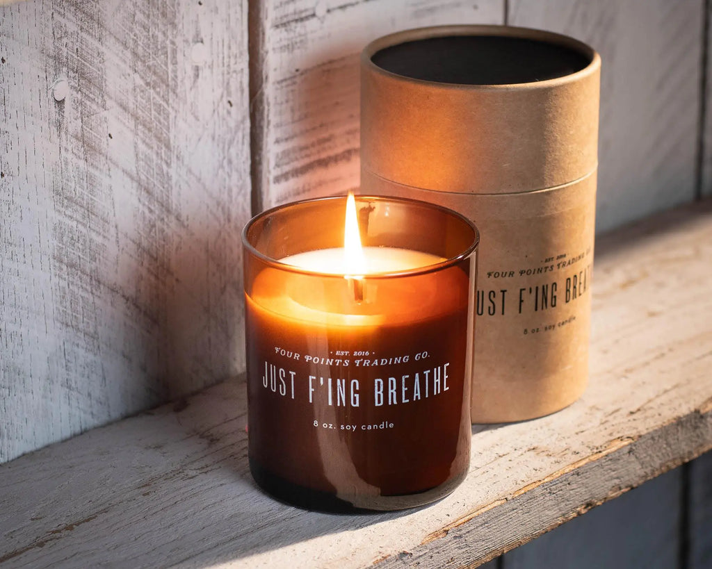 Just F’ing Breathe 8oz Soy Scented Candle by Four Points Trading Co. FOUR POINTS TRADING CO.